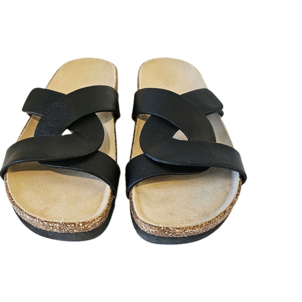 Abeo Women's Black Leather Strappy Comfort Sandal Size 9 NWOT